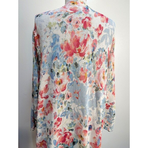 J. JILL Linen Blend Flora White Orange Boho Knee Length Cardigan Sz XL - Picture 5 of 7